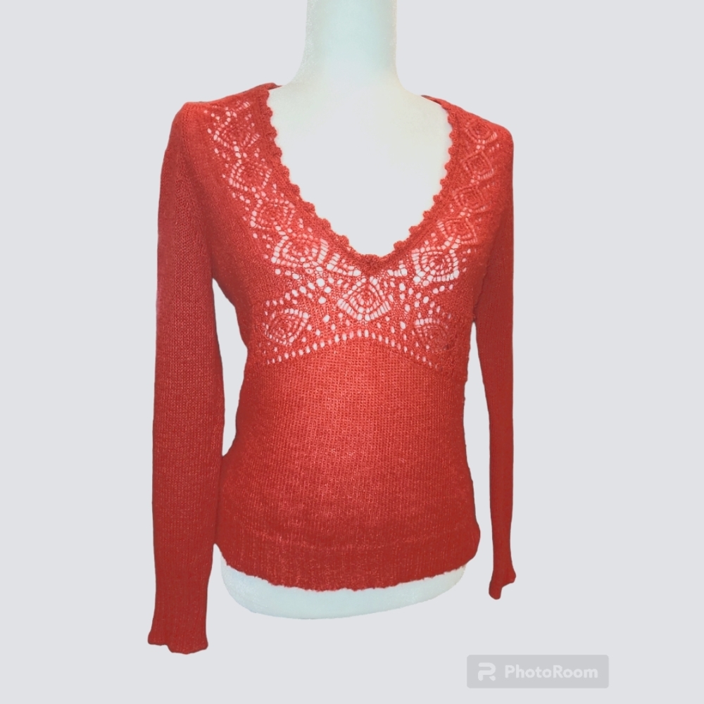 Sisley mohair blend pointelle red knit sweater sz S